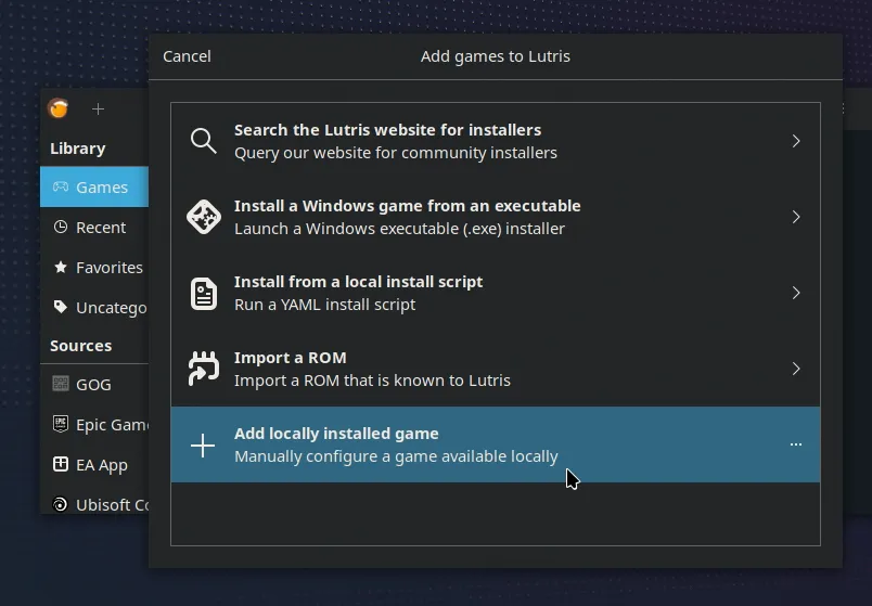 Add locally installed game