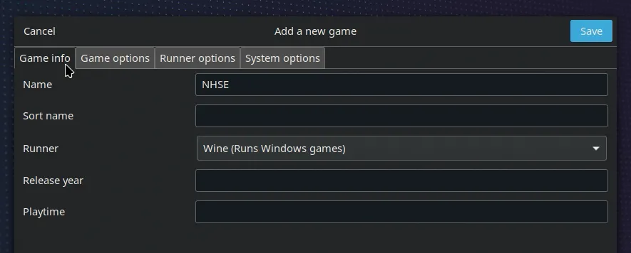 Game info tab