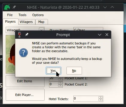 NHSE Backup prompt