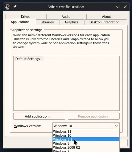 Set Wine to Windows 8.1